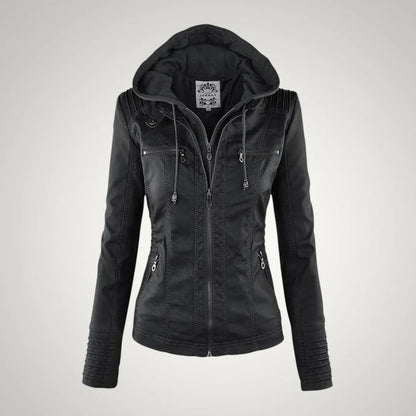 Vivienne | Damen Taillierte Faux Lederjacke mit Kapuzen