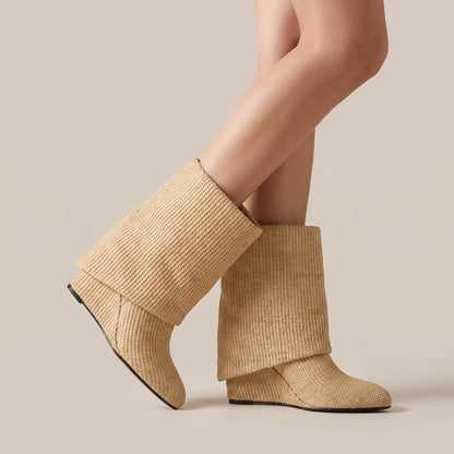 Weavera | Gewebte Absatz-Stiefeletten Mit Umgeschlagenem Schaft