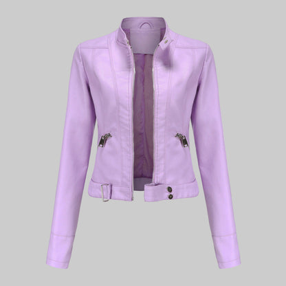 Mera | Damen Elegante Faux Leder Bikerjacke mit Gürtel