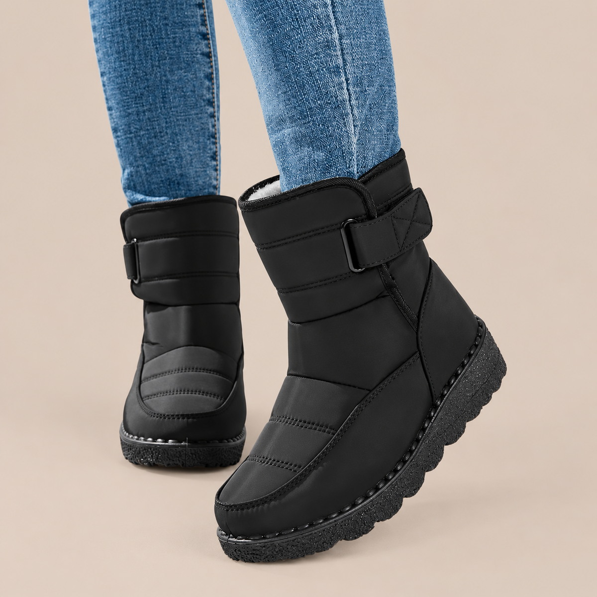 Yelina | Winterstiefel Damen mit Klettverschluss und Profilsohle
