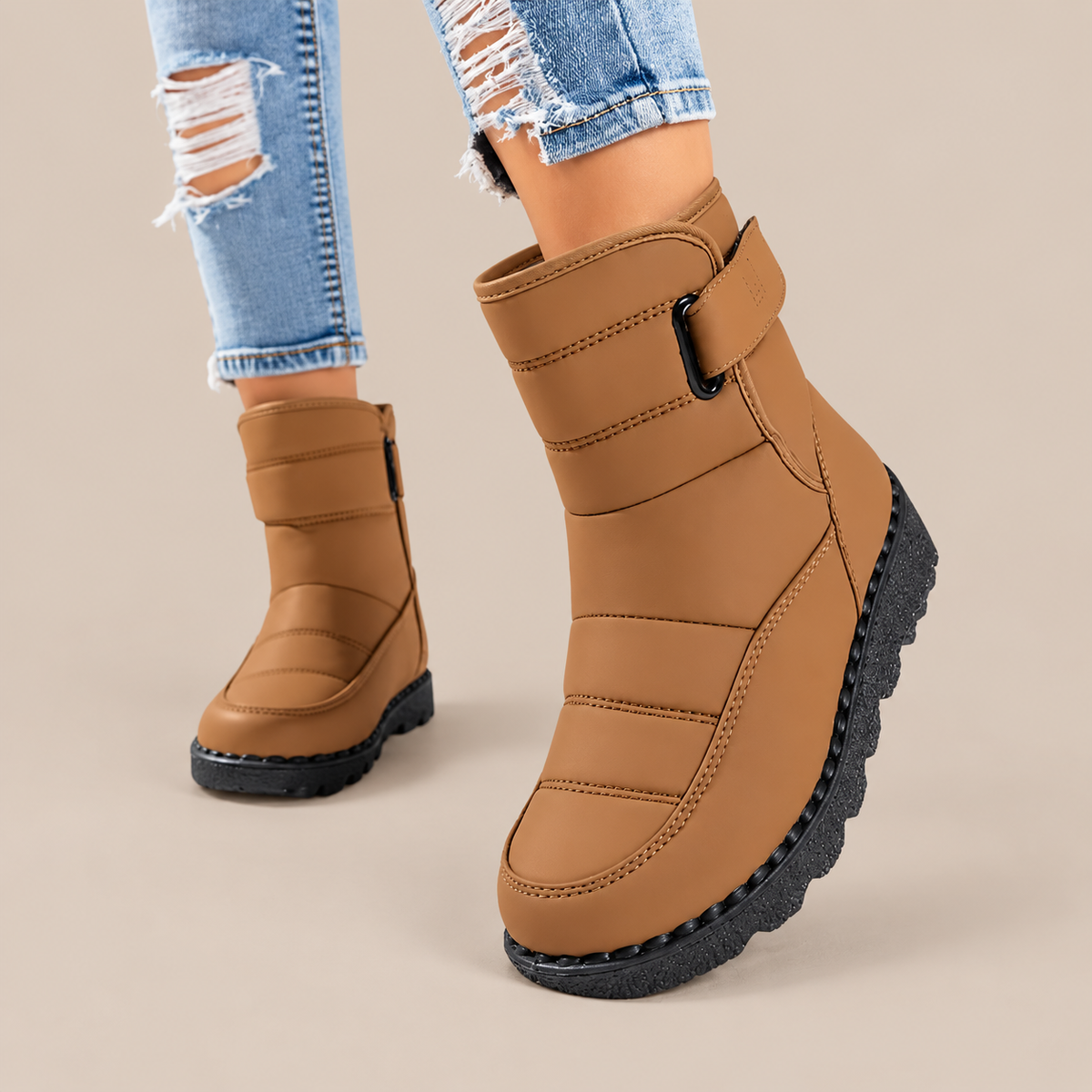 Yelina | Winterstiefel Damen mit Klettverschluss und Profilsohle
