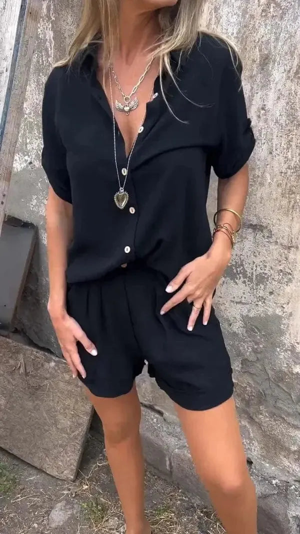Zweiteiler Set Damen | Leinen-Hemd & Shorts im Sommer-Look