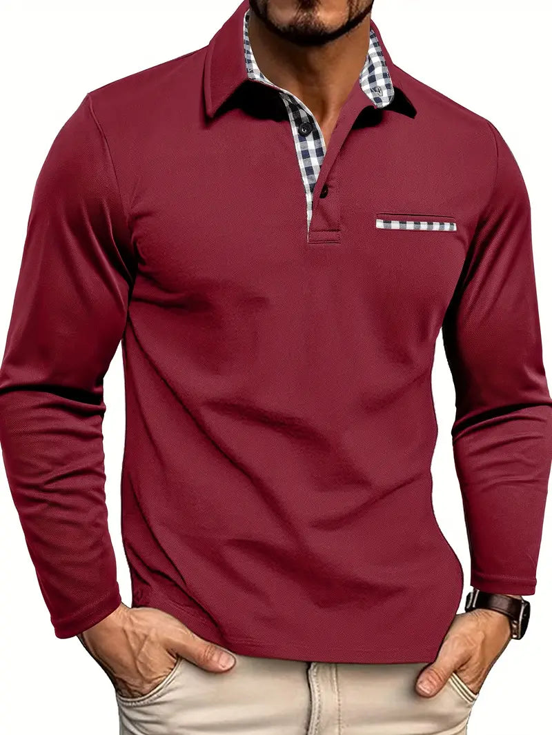 Max | Langarm-Poloshirt mit Karo-Kontrastkragen
