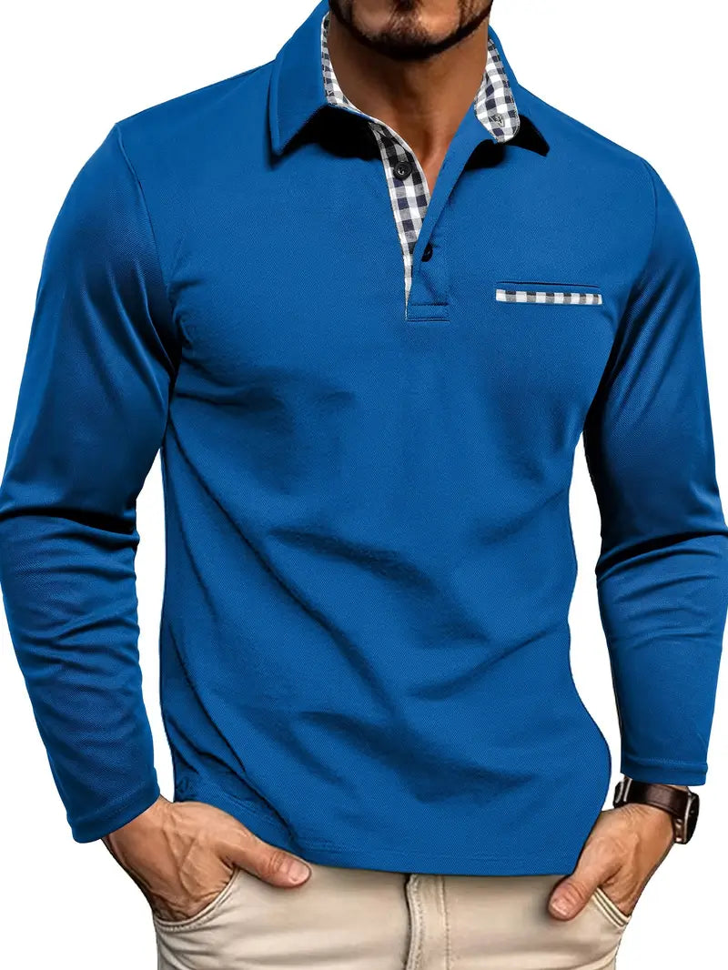 Max | Langarm-Poloshirt mit Karo-Kontrastkragen