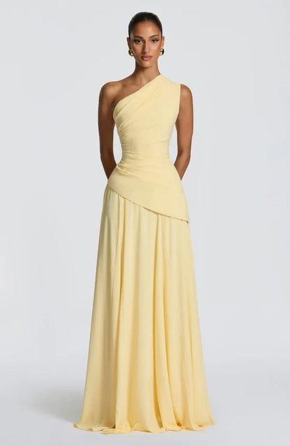 Kim | Damen Elegantes One-Shoulder Maxikleid mit Wickeldesign