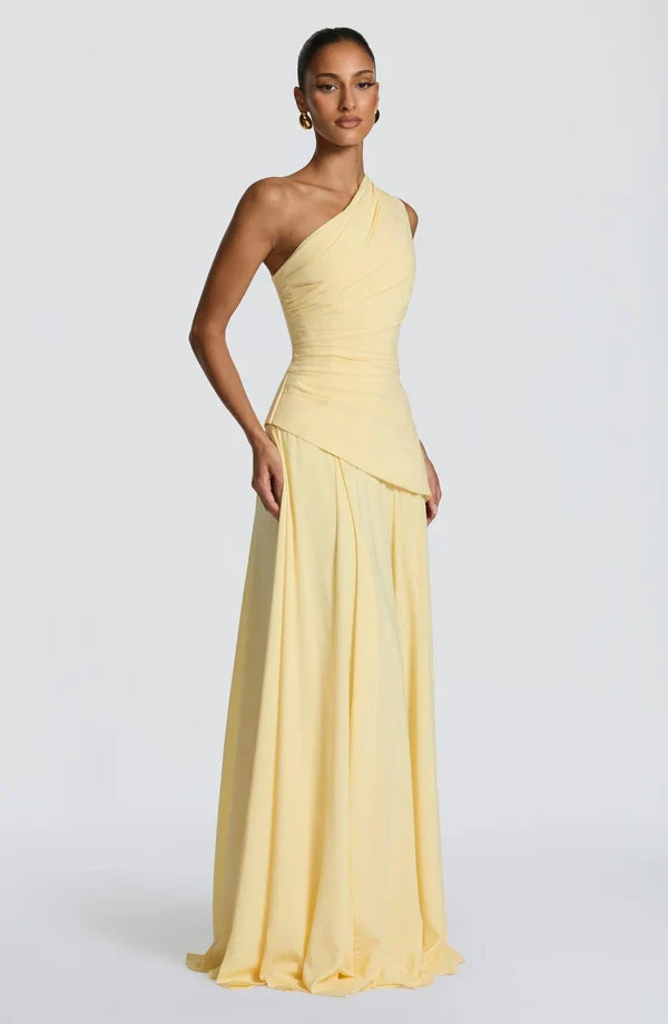 Kim | Damen Elegantes One-Shoulder Maxikleid mit Wickeldesign