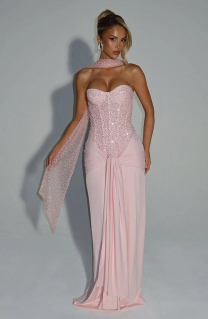 Eliane | Damen Elegantes Pailletten Maxikleid mit Schmaler Taille