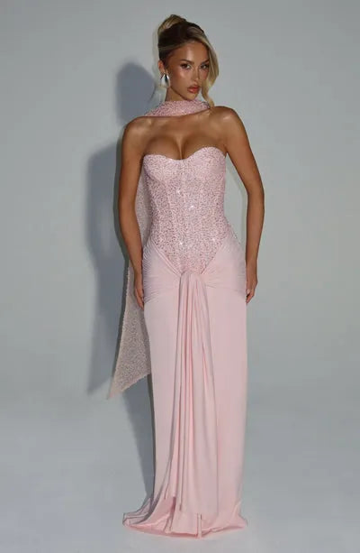 Eliane | Damen Elegantes Pailletten Maxikleid mit Schmaler Taille
