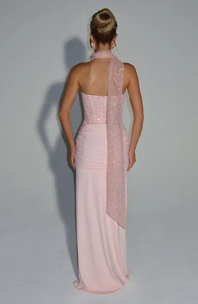 Eliane | Damen Elegantes Pailletten Maxikleid mit Schmaler Taille
