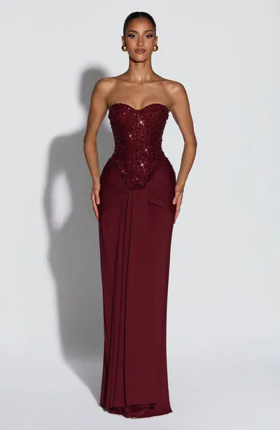 Eliane | Damen Elegantes Pailletten Maxikleid mit Schmaler Taille