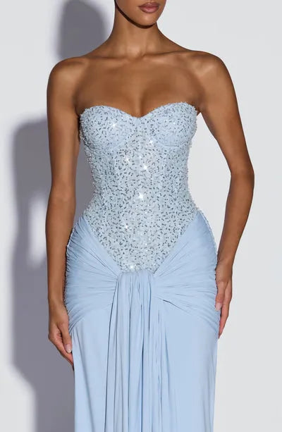 Eliane | Damen Elegantes Pailletten Maxikleid mit Schmaler Taille