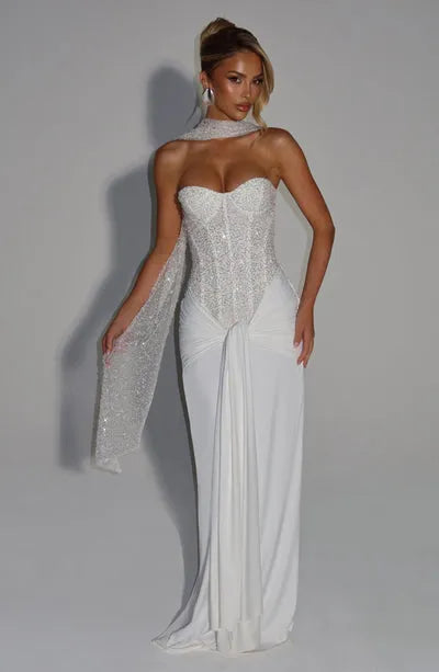 Eliane | Damen Elegantes Pailletten Maxikleid mit Schmaler Taille