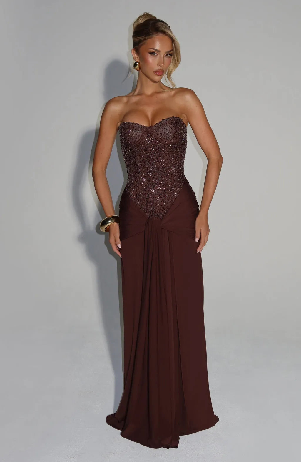Eliane | Damen Elegantes Pailletten Maxikleid mit Schmaler Taille