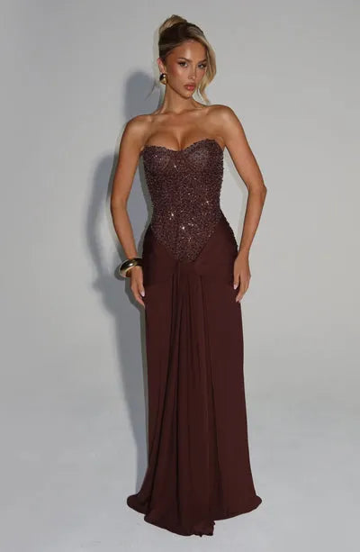 Eliane | Damen Elegantes Pailletten Maxikleid mit Schmaler Taille