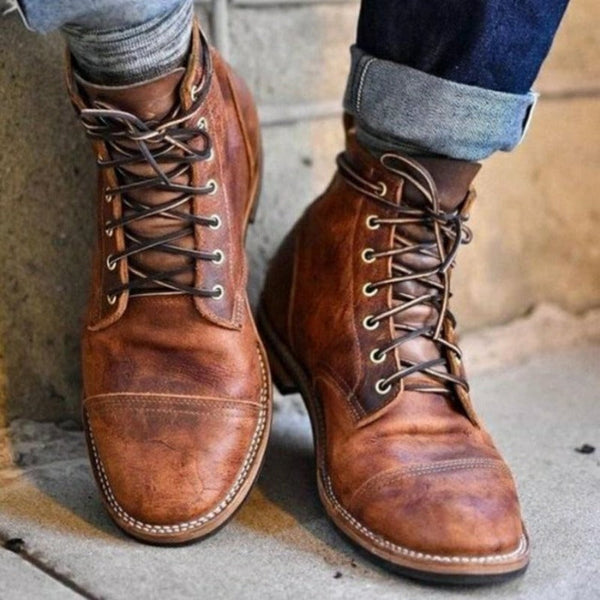 Caspar | Herren Robuste Braune Schnürstiefel