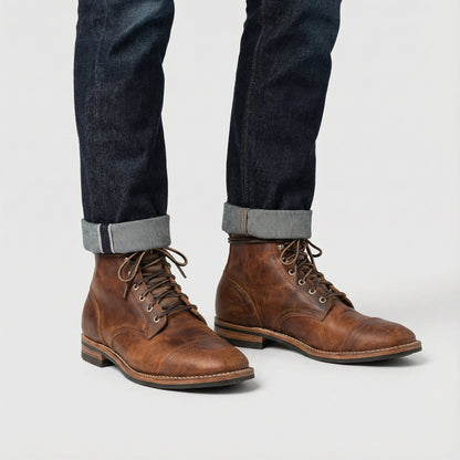 Caspar | Herren Robuste Braune Schnürstiefel