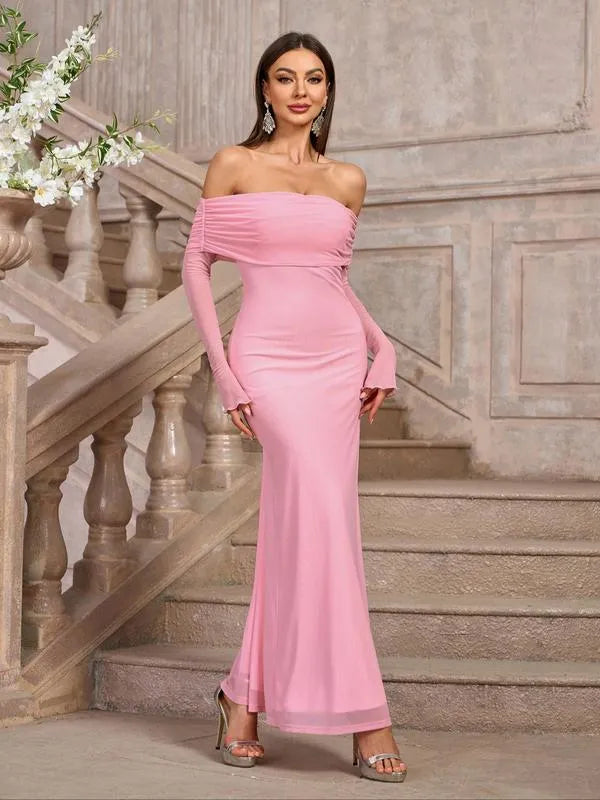 Eveline | Damen Schulterfreies Figurbetontes Maxikleid