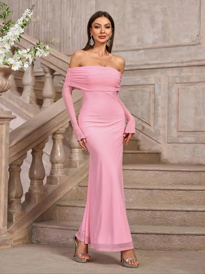 Eveline | Damen Schulterfreies Figurbetontes Maxikleid