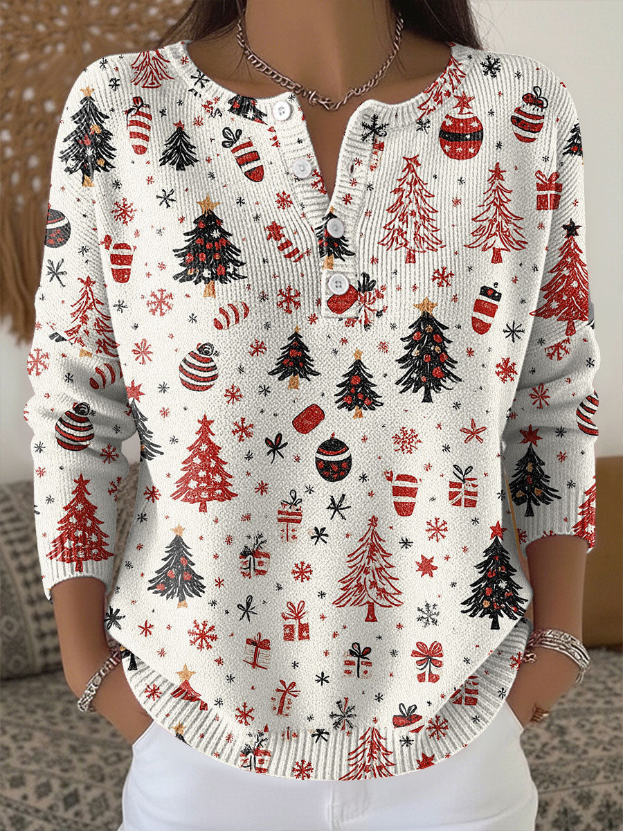 Cecile | Damen Weihnachts Henley Shirt mit Knöpfen