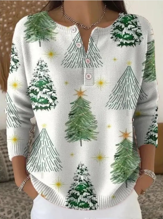 Cecile | Damen Weihnachts Henley Shirt mit Knöpfen