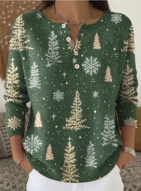 Cecile | Damen Weihnachts Henley Shirt mit Knöpfen