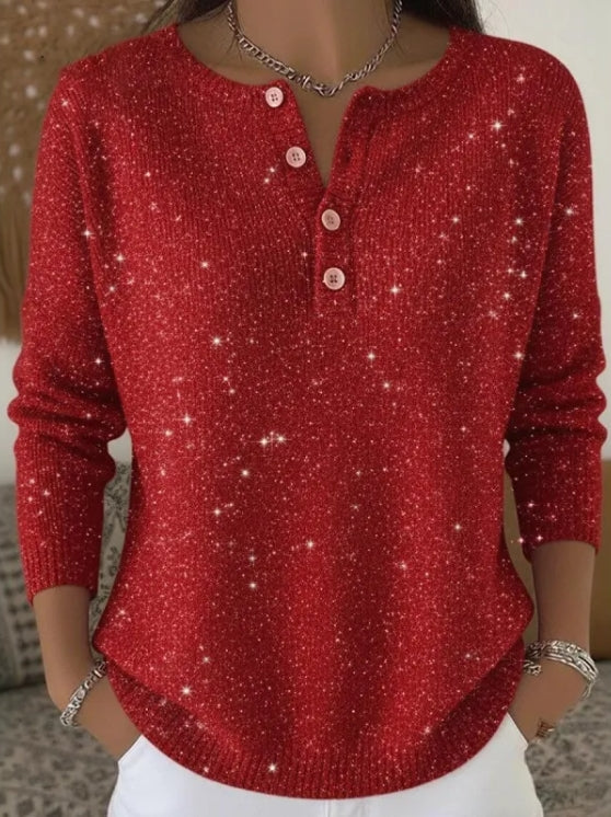Cecile | Damen Weihnachts Henley Shirt mit Knöpfen