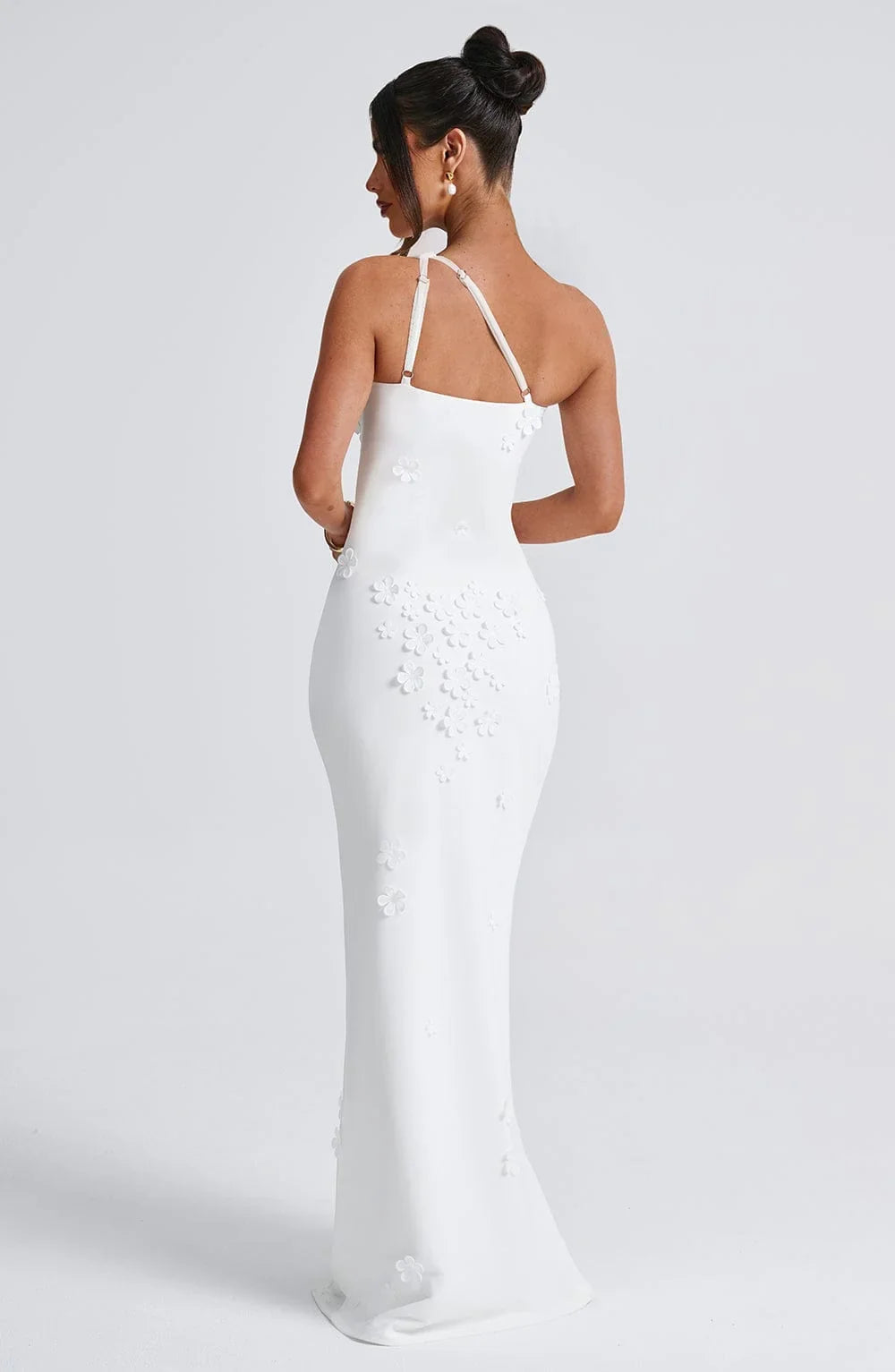 Rosalie | Damen Elegantes Asymmetrisches Maxikleid mit 3D-Blüten