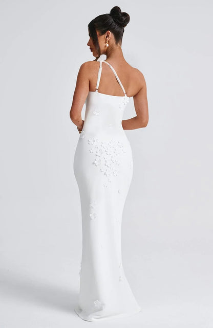 Rosalie | Damen Elegantes Asymmetrisches Maxikleid mit 3D-Blüten