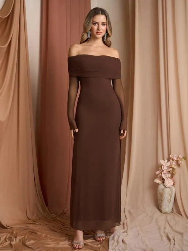 Eveline | Damen Schulterfreies Figurbetontes Maxikleid