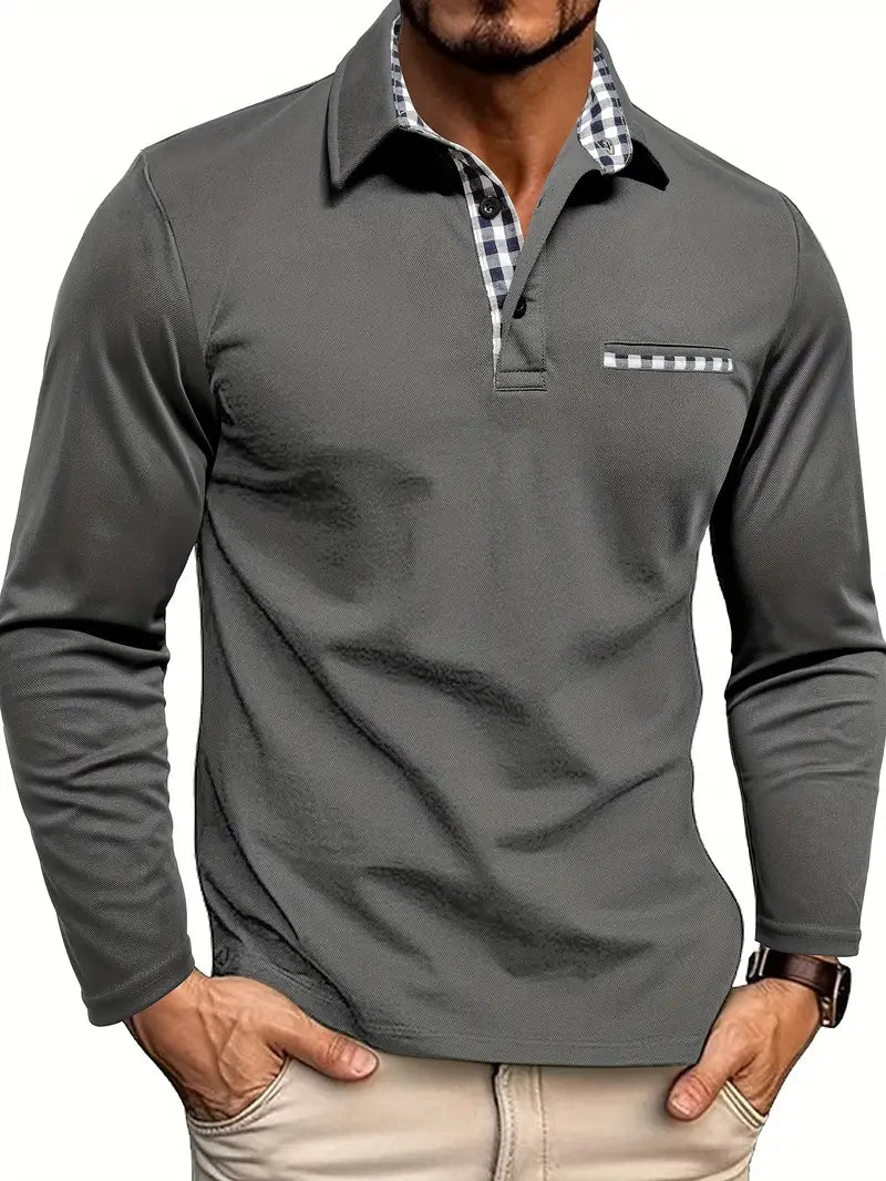 Max | Langarm-Poloshirt mit Karo-Kontrastkragen