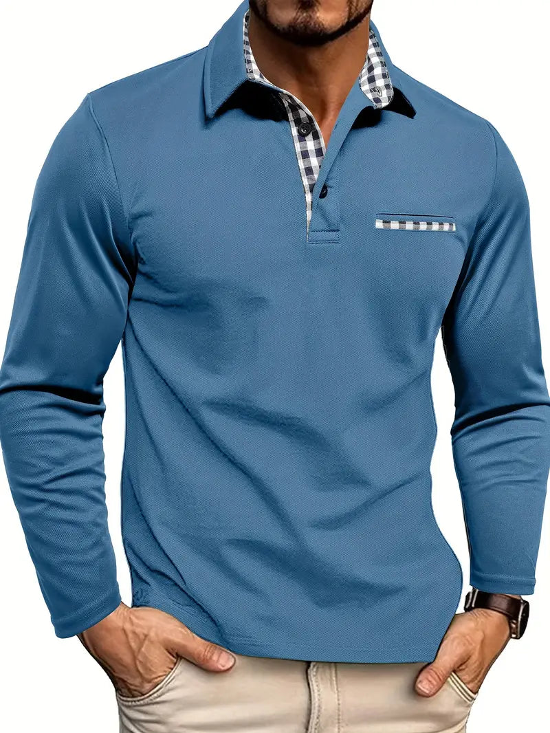 Max | Langarm-Poloshirt mit Karo-Kontrastkragen