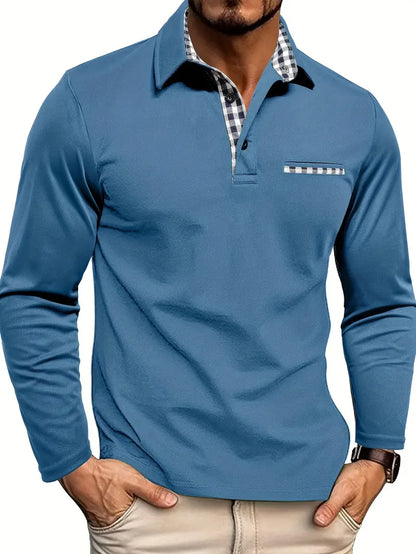 Max | Langarm-Poloshirt mit Karo-Kontrastkragen