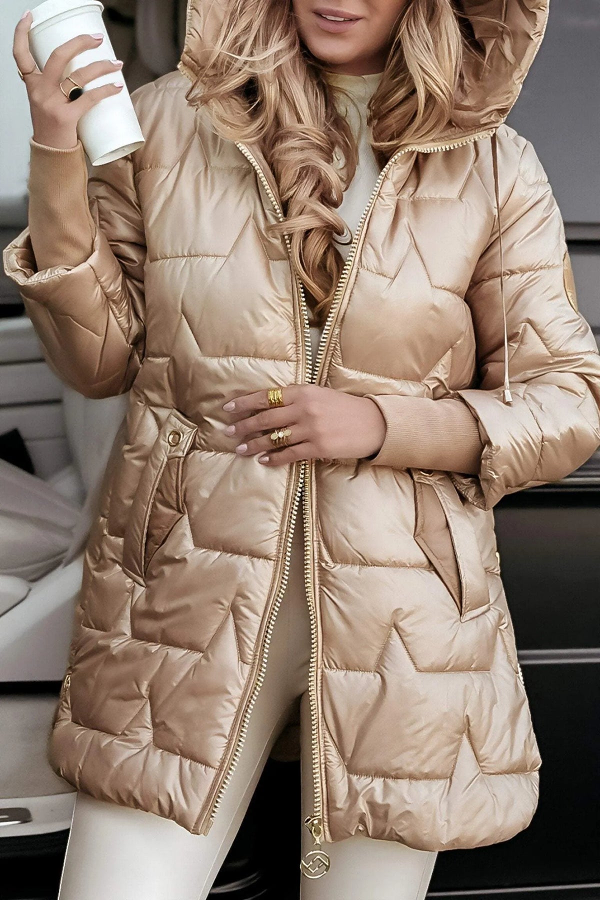 Damen Gesteppte Winterjacke | Abnehmbare Kapuze