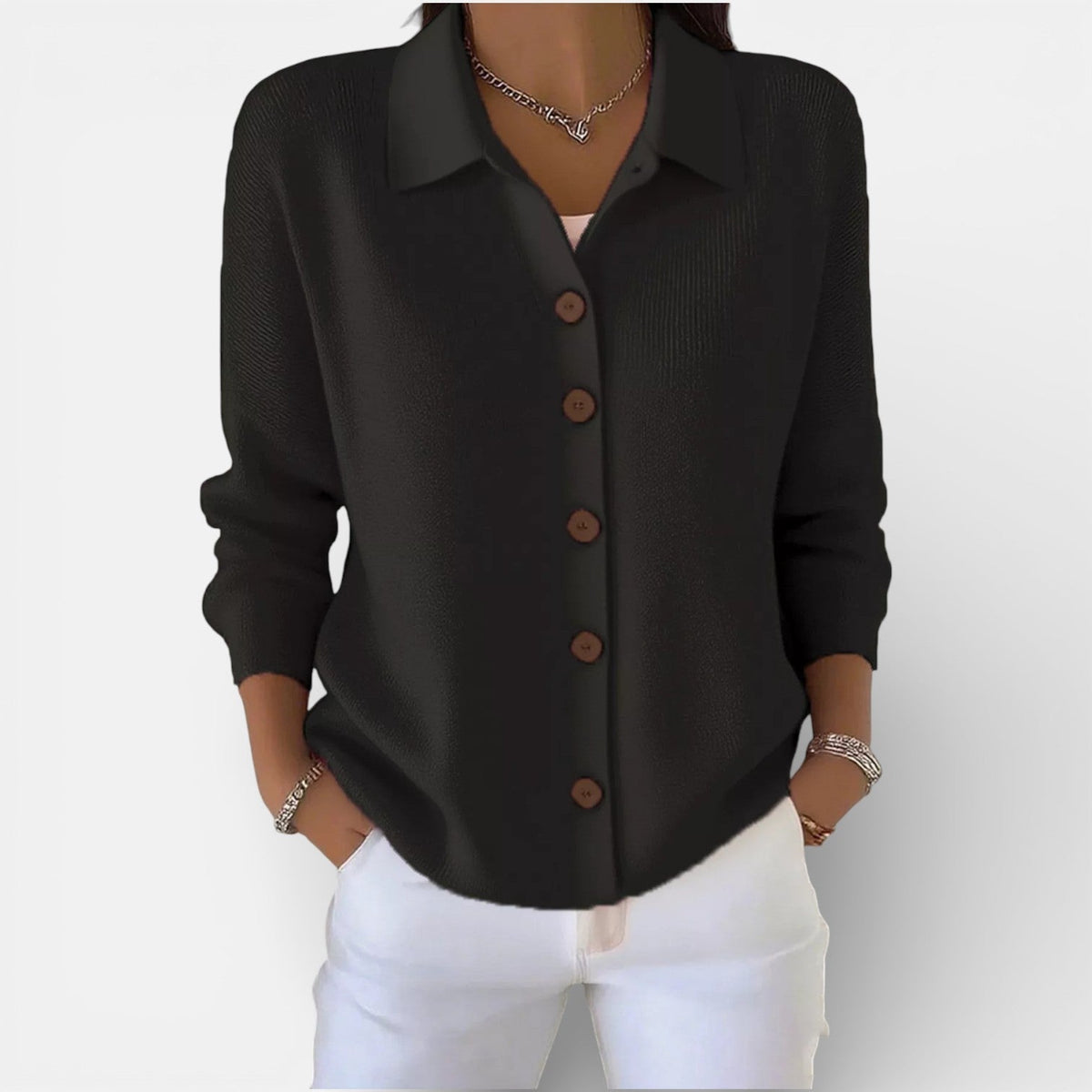 Rosalie | Strickbluse mit Polokragen und Knopfleiste
