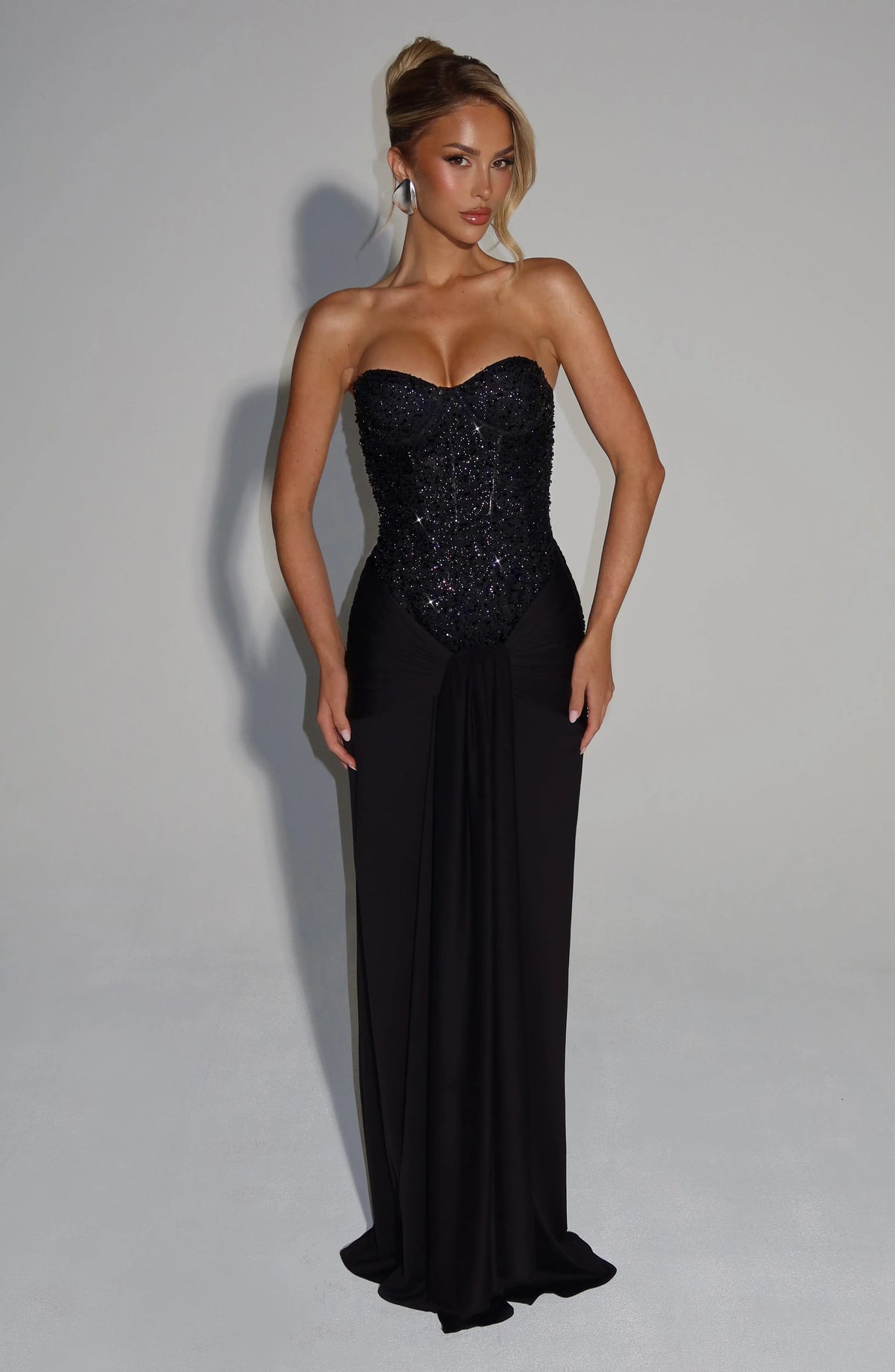 Eliane | Damen Elegantes Pailletten Maxikleid mit Schmaler Taille