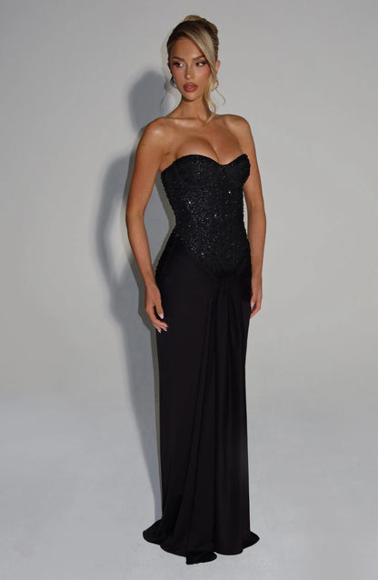 Eliane | Damen Elegantes Pailletten Maxikleid mit Schmaler Taille
