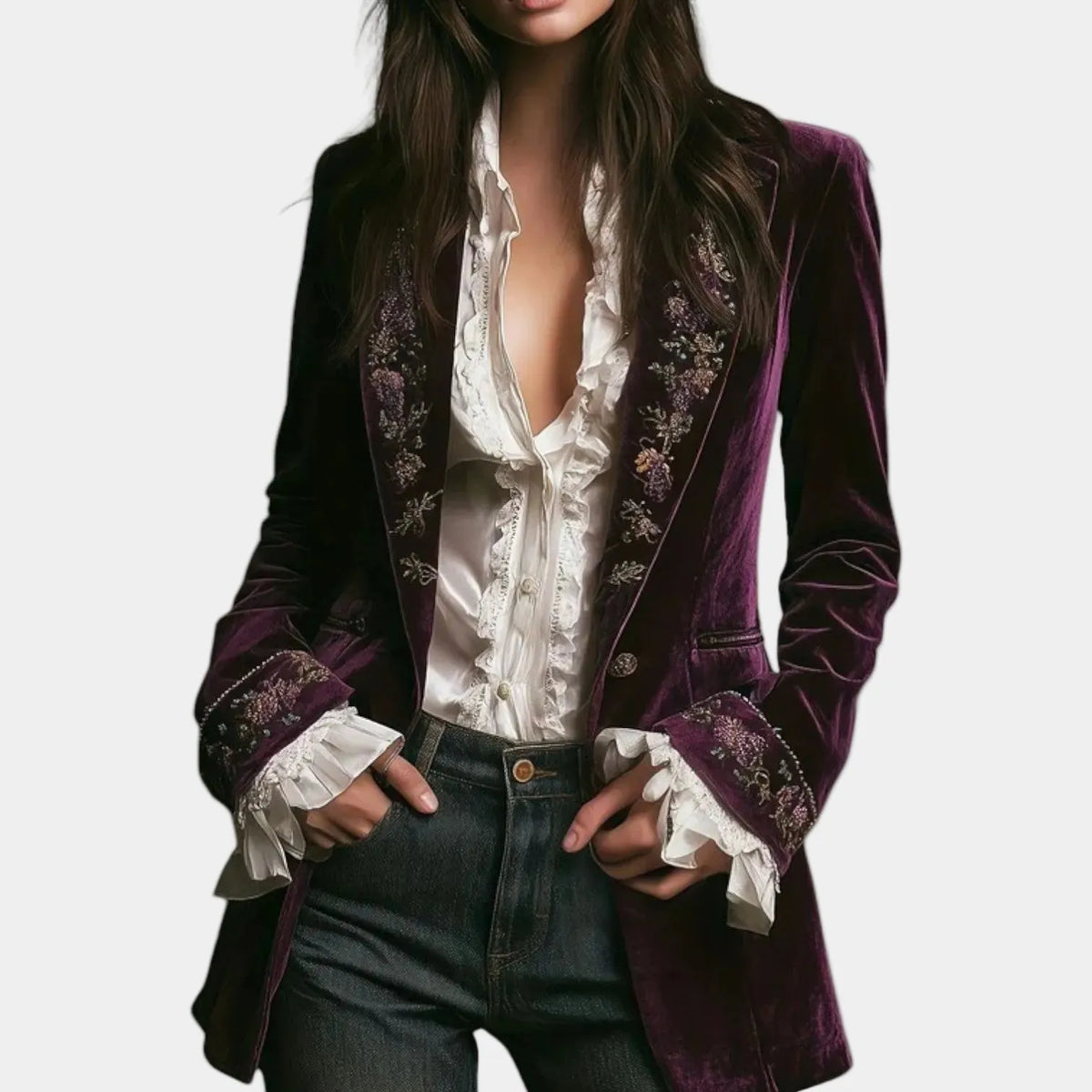 Estelle | Damen Anspruchsvoller Blazer Mit Stickerei