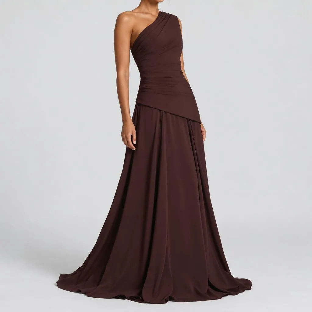 Kim | Damen Elegantes One-Shoulder Maxikleid mit Wickeldesign