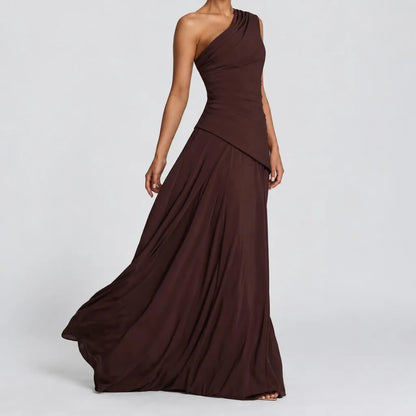 Kim | Damen Elegantes One-Shoulder Maxikleid mit Wickeldesign