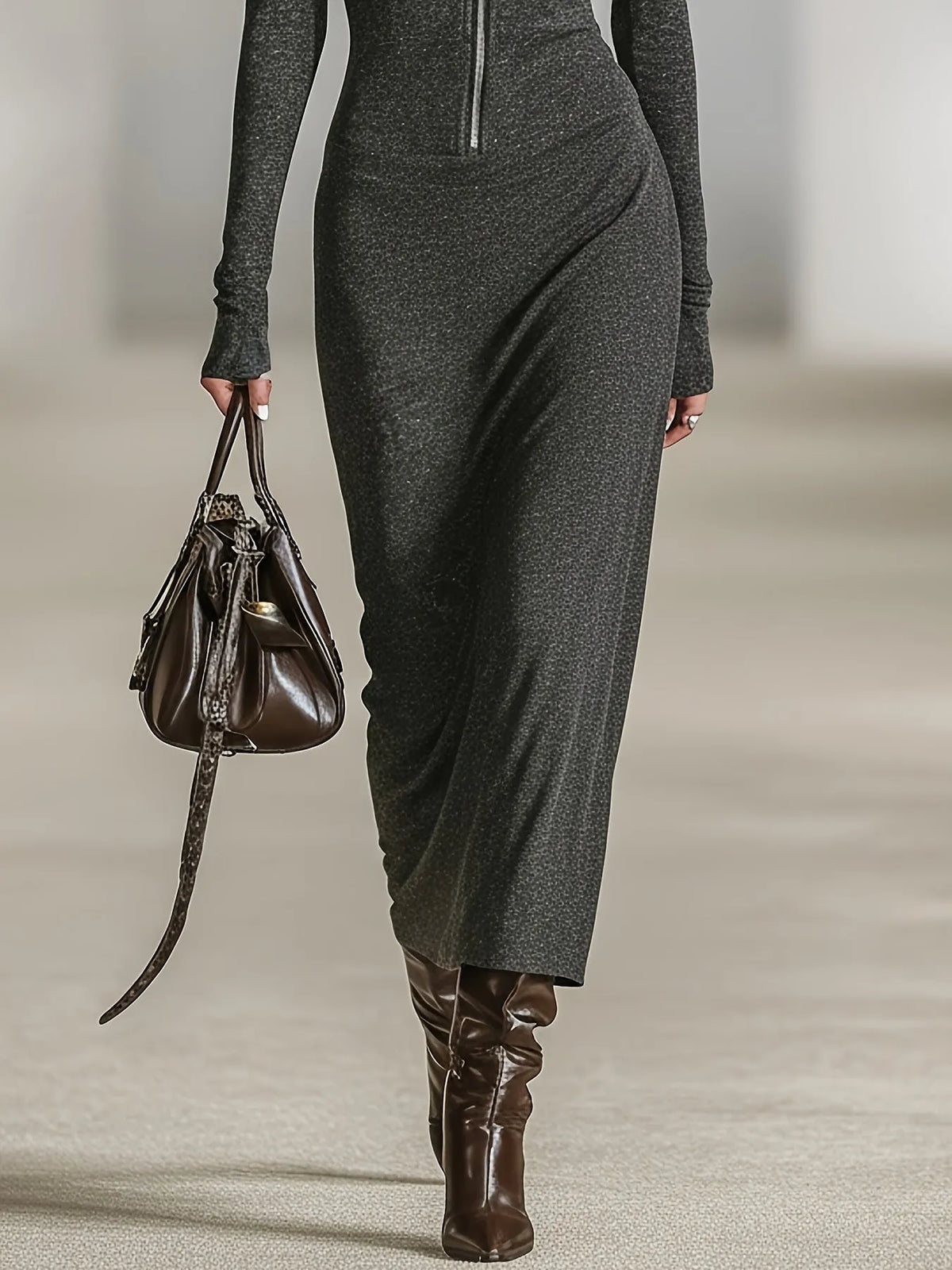 Evelyne | Damen Lässiges Kapuzen Zip Maxikleid