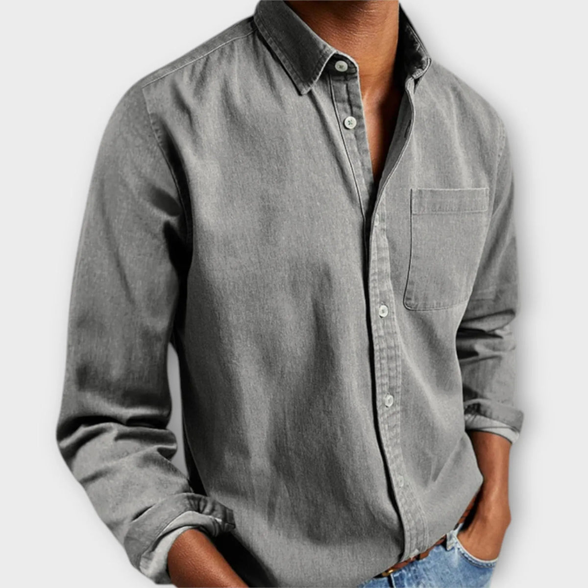 Herren Langarm Jeanshemd | Brusttasche