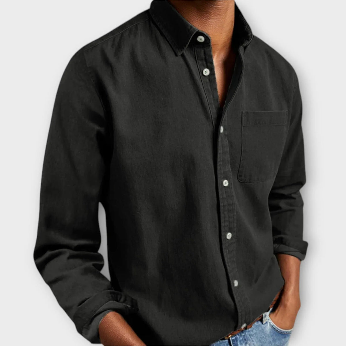 Herren Langarm Jeanshemd | Brusttasche