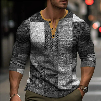 Herren Patchwork Henley Hemd | Dreiviertelärmel