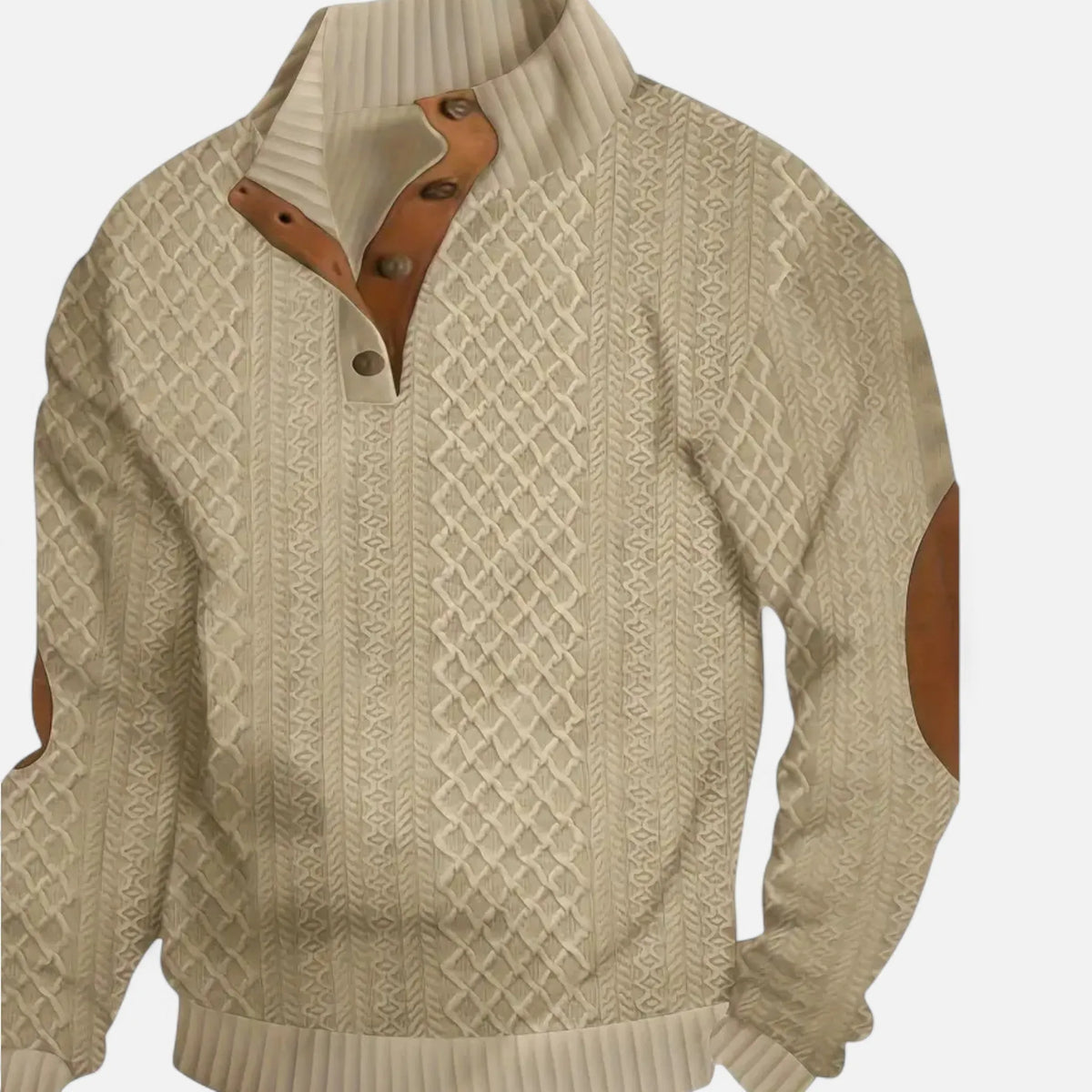 Herren Zopfmuster Strickpullover | Knopfkragen