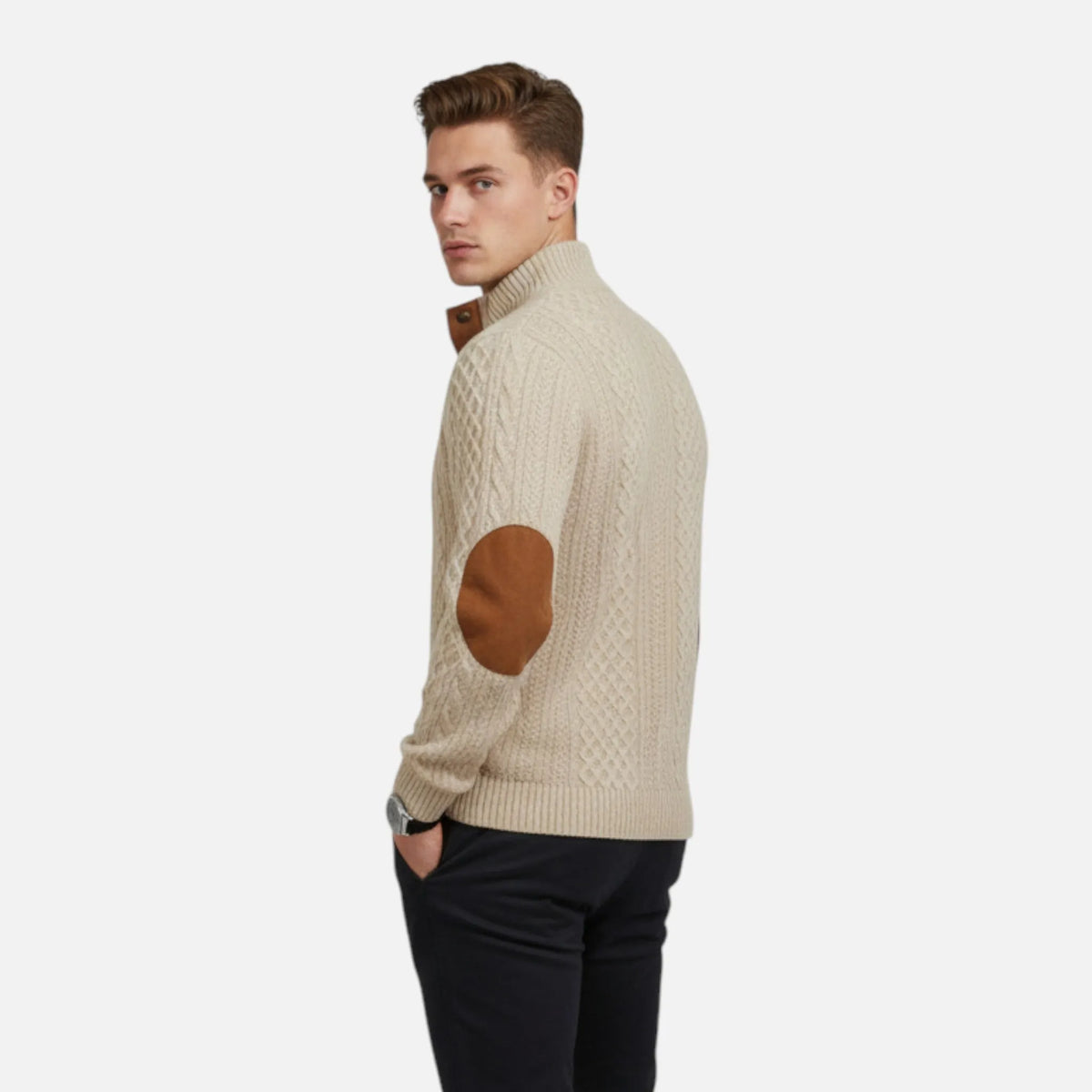 Herren Zopfmuster Strickpullover | Knopfkragen