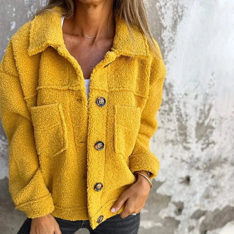 Marianne | Damen Modische Herbst Teddy Jacke mit Knöpfen