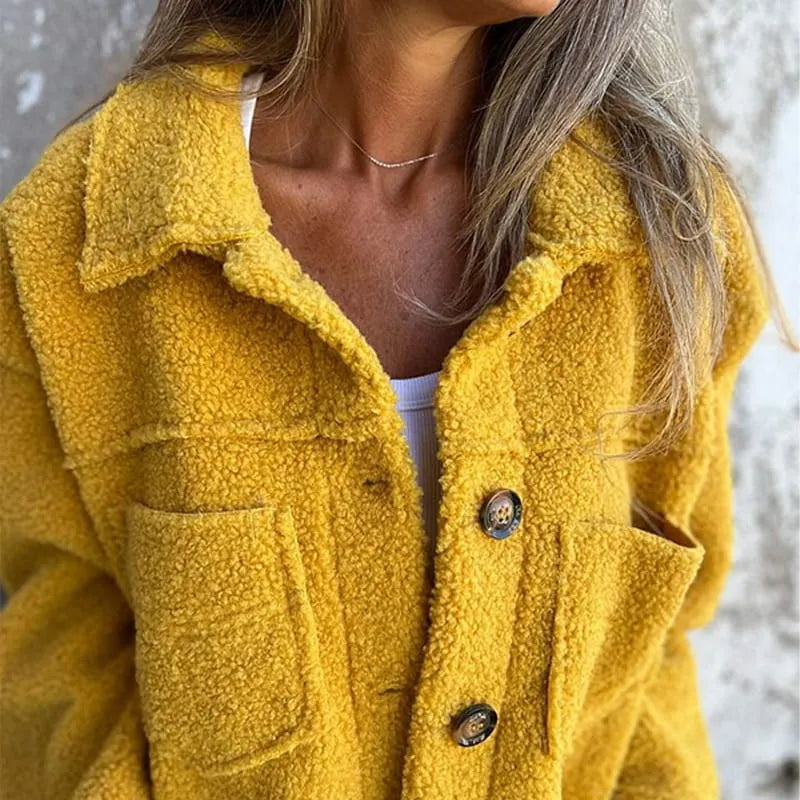 Marianne | Damen Modische Herbst Teddy Jacke mit Knöpfen