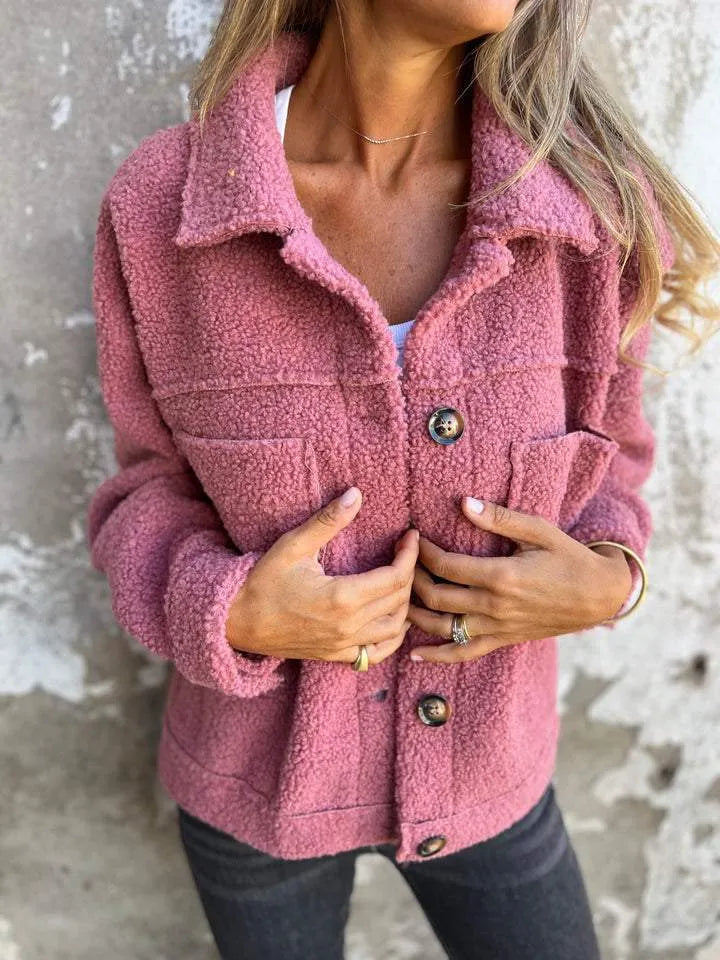 Marianne | Damen Modische Herbst Teddy Jacke mit Knöpfen
