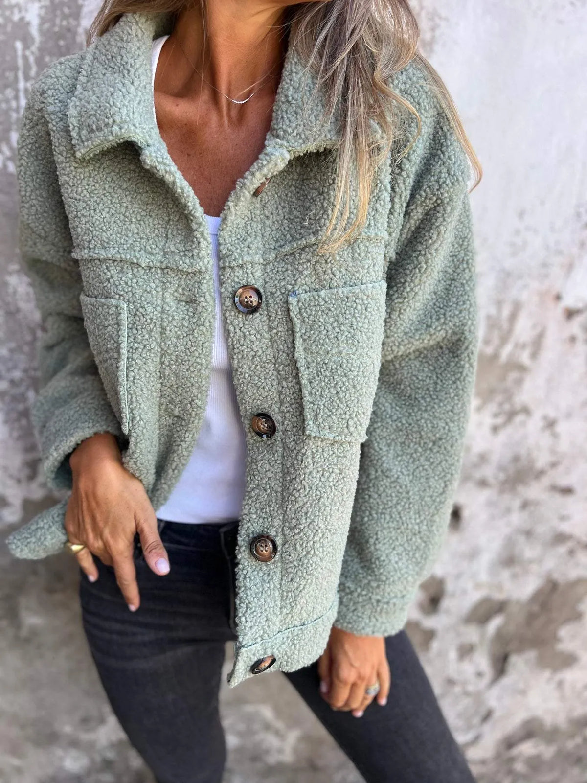 Marianne | Damen Modische Herbst Teddy Jacke mit Knöpfen