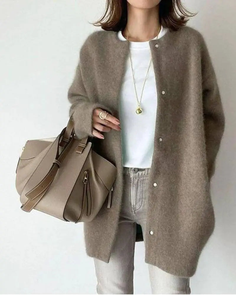 Rosalie | Damen Warme Offene Mohair-Strickjacke